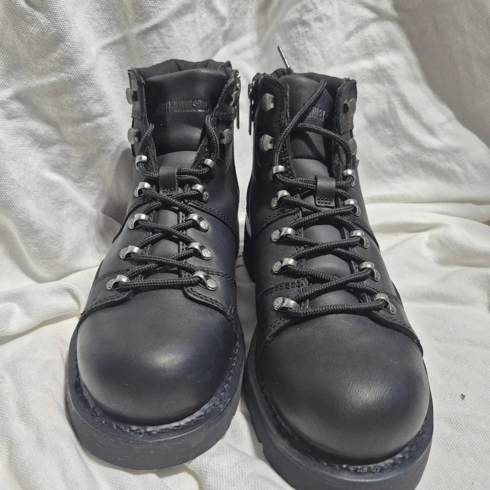 Harley-Davidson Mens D96098 Black Leather Side Zip Motorcycle Boots Size 8.5 M